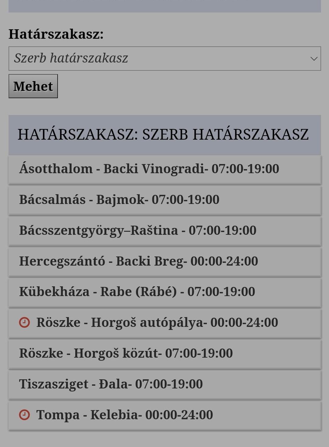 Obaveštenje sa police.hu o radnom vremenu 21. marta ujutru (Screenshot)